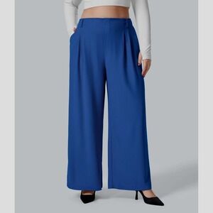 Halara NEW Blue Pants Wide Leg Cropped Atlhleisure Pleated Office High Waisted